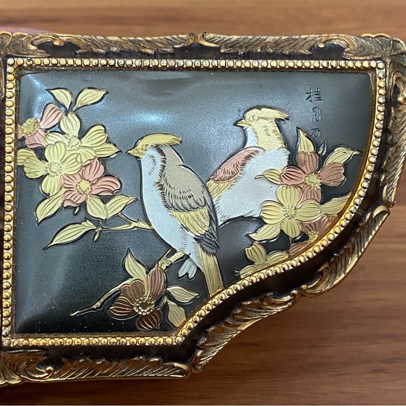 Vintage SANKYO Schmid Japan Oriental Asian Enamel Birds Piano Music Box - Picture 10 of 15